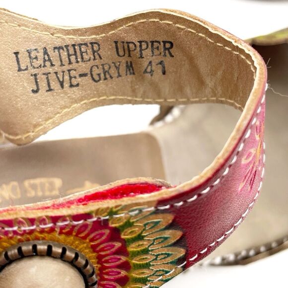 L’Artiste by Spring Step Jive Sandals Size 41 EU 9.5 US Red Floral Leather Heels - Picture 13 of 16